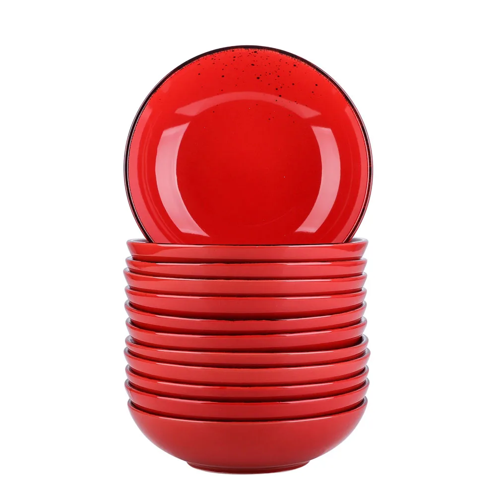 Vancasso Navia Red 4/8/12-Piece Vintage Look Nature Stroneware Ceramic Soup Plate Set Snack Salad Fruit Tableware | Дом и сад