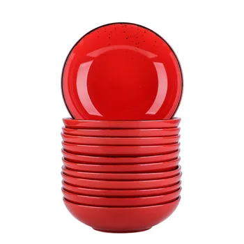 

Vancasso Navia Red 4/8/12-Piece Vintage Look Nature Stroneware Ceramic Soup Plate Set Snack Salad Fruit Tableware Plate Set