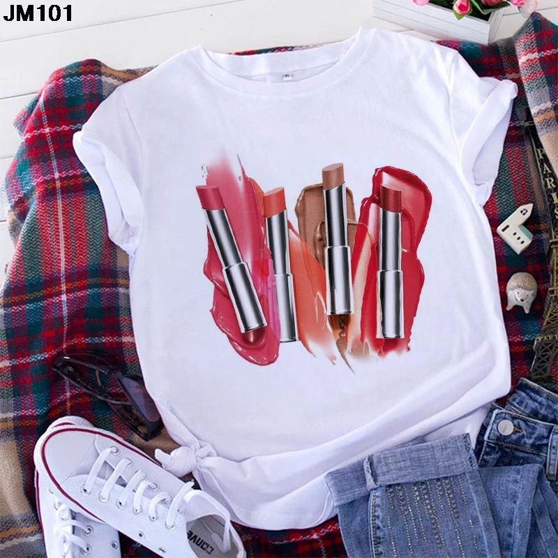 

T-shirt Women 2021 3D Lipstick Printed Fashion Casual Short Sleeve Top Tshirt Summer Harajuku Ladies Graphic Female Clothing Tee