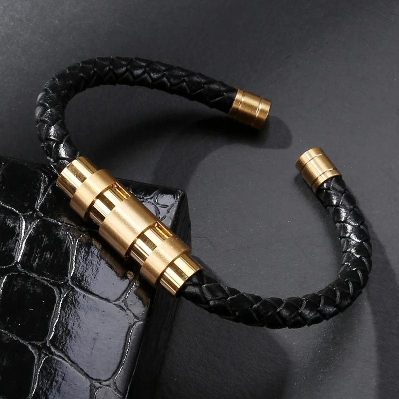 Fashion Bangle Brand Men Charm Bracelet Leather Bracelet Stainless Steel Adjustable Bracelets & Bangles Male Punk Jewelry PS2020