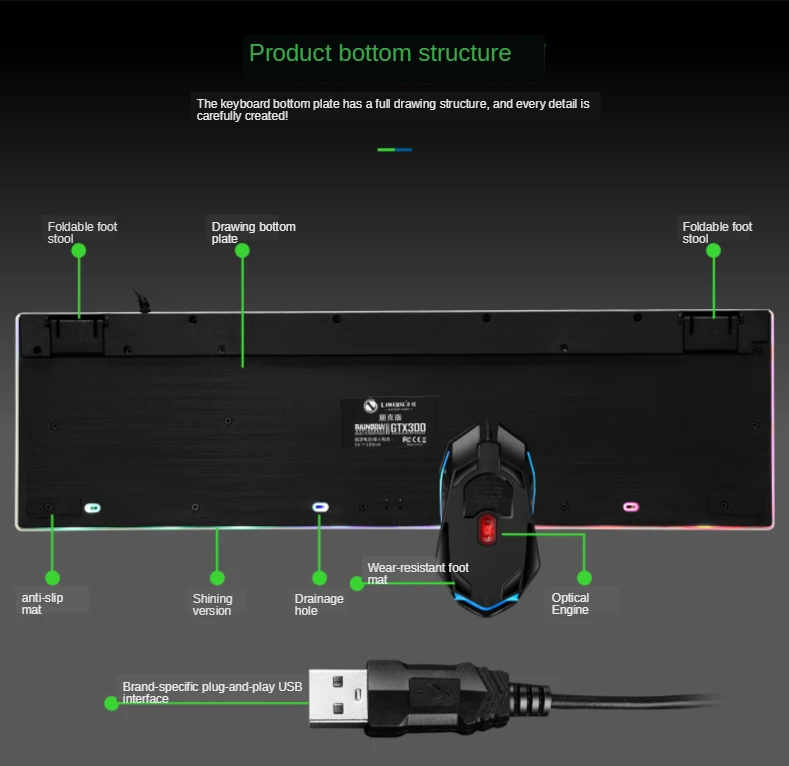 GTX300 Typewriter Keyboard and Mouse Set Punk Retro Keyboard Backlit Game USB Wired Keyboard and Mouse Set for PC Desktops