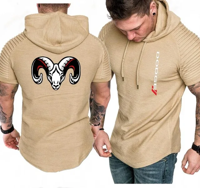 Muscle for Dodge Ram Head print short Sleeve Hoodies Fashion slim Hooded Sweatshirt Men Hip Hop Hoodie Top tracksuit clothes
