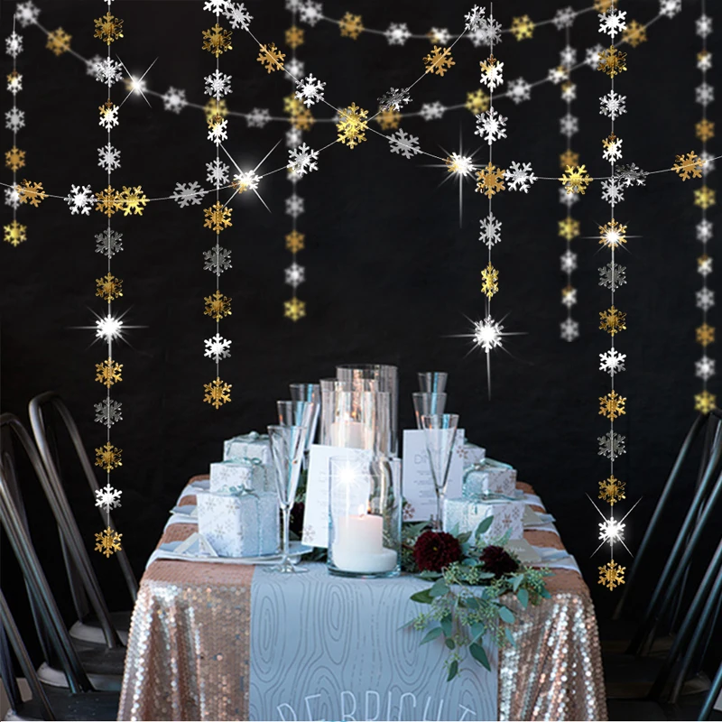 4 Sets Silver Gold 4sets Silver Blue White Little Paper Snowflake Garlands Flags Frozen Birthday Party Hanging Christmas Supplies Decoration - Цвет: 4 Sets Silver Gold