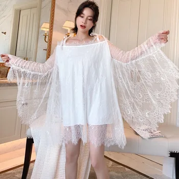 

Spring and Summer New Pijamas Women's Sexy Lace Princess Nightdress Long Sleeve Palace Goddess Fairy of Forest Dancing Dress