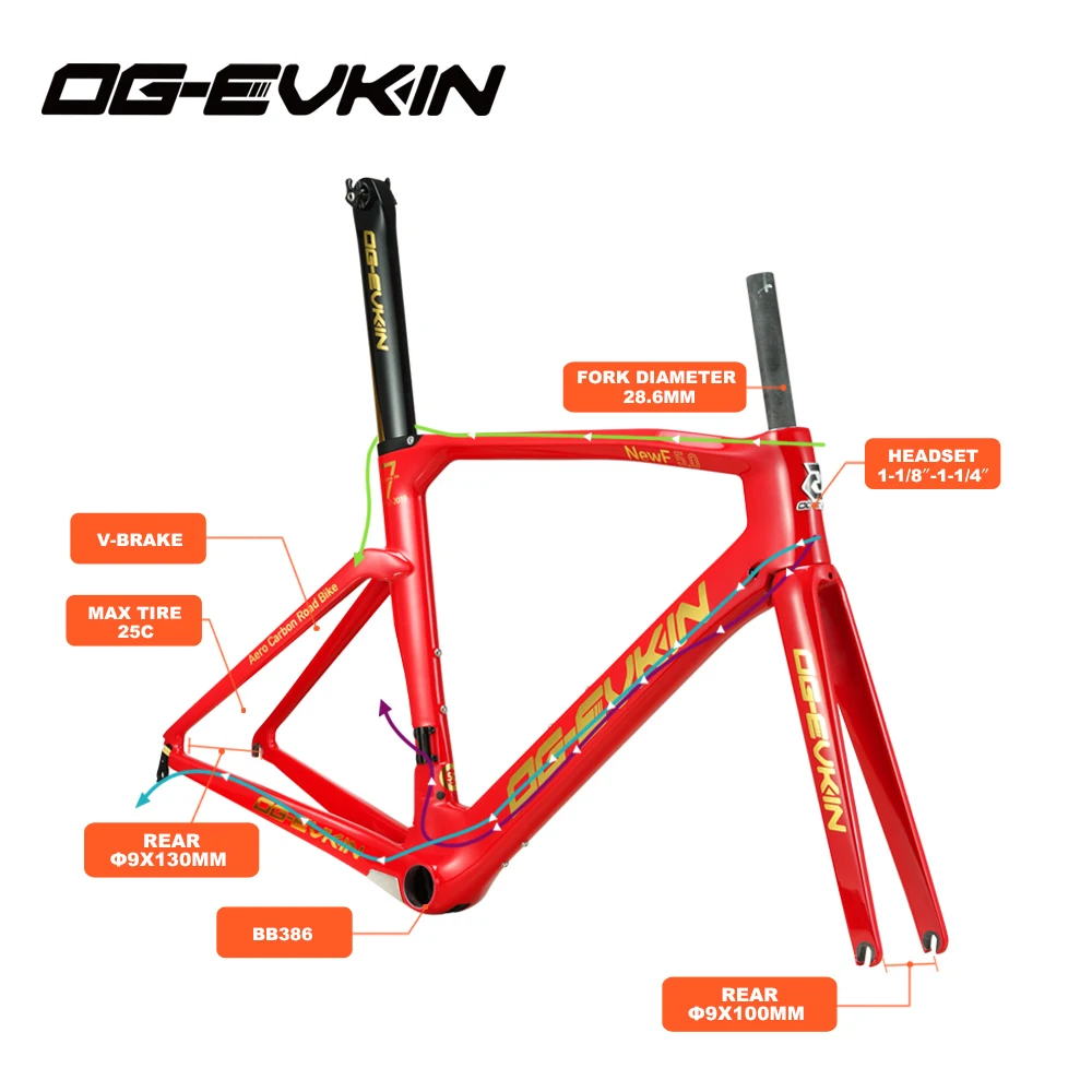 OG EVKIN CF017 T1000 карбоновая рама для шоссейного велосипеда UD Глянцевая BB386 Di2 и