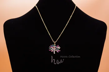 

Colorful Gem Tree Pendant Necklace for Women Multicolor Dazled Jewelry with a Luxury Look Textured Zircons upon Copper Branches