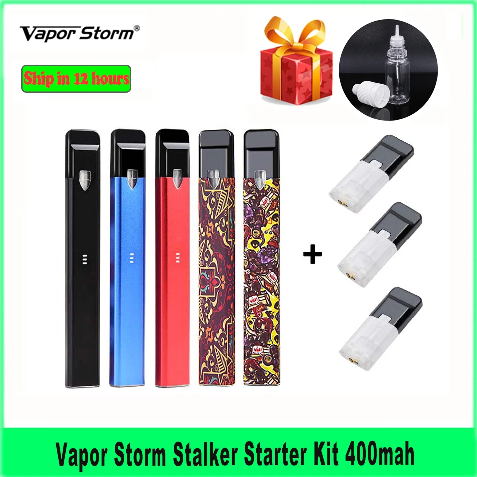 

New Vapor Storm Stalker Starter Kit 400mah Battery 1.8ml Cartridge Refillable E Cigarette Pen Kit Pod Vape Mod vs minifit kit