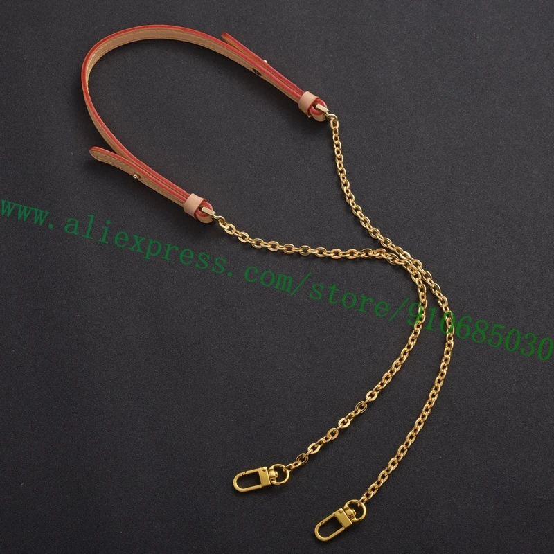 Top Grade Vegetable Tanned Leather Golden Metal Chain Shoulder Strap For Designer Women Handbag Lady Bag Parts Replacement