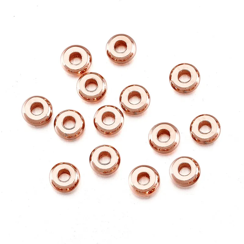 40pcs 4x2mm Brass Beads Loose Spacer Beads Flat Round Rose Gold for