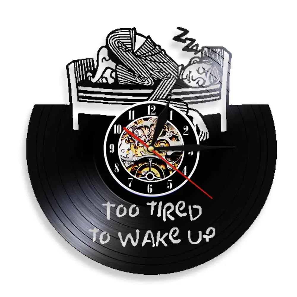 Too Tired To Wake Up Motivational Quote Wall Clock Wake Up Vinyl Record Wall Clock Tireness Expression Personalised Clock Decor
