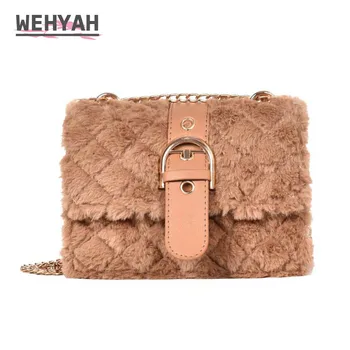 

Wahyah Furry Crossbody Bags for Women Small Bag Plush Ladies Hand Bags Faux Fur Leather Handbags women Tote Clutches Purse ZY157