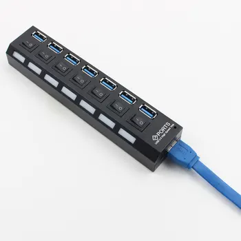

Portable 7 Ports 5Gbps USB 3.0 HUB Splitter With External Power On/Off Switch High Speed Adapter Cable for PC PR Sale