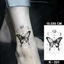 Butterfly Temporary Tattoo Sticker Linear Geometric Moon Round Realistic Tatu Leg Arm Ankle Men Women Glitter Kids Tato Body Art