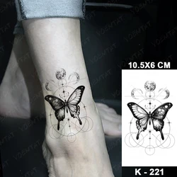 Butterfly Temporary Tattoo Sticker Linear Geometric Moon Round Realistic Tatu Leg Arm Ankle Men Women Glitter Kids Tato Body Art