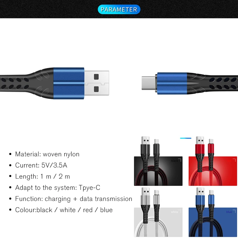 EKDME крепкий нейлоновый плетеный кабель type C USB для samsung кабель 1 м 2 м 3.5A провод для быстрого заряда type-C кабель для зарядки телефона для Xiomi