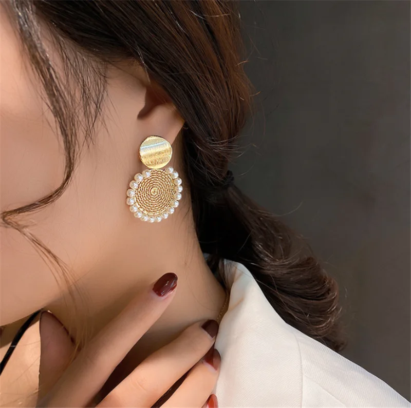 XIYANIKE Geometric Round Pearl Earrings Temperament Online Celebrity Earrings Personality Design,pearl earrings