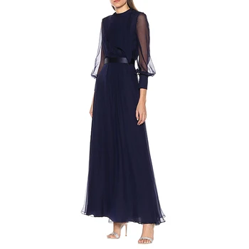 

Long Dress Runway High Quality Spring New Women'S Fashion Party Casual Vintage Elegant Chic Hemp Net Mesh Stitching Slim Dresses