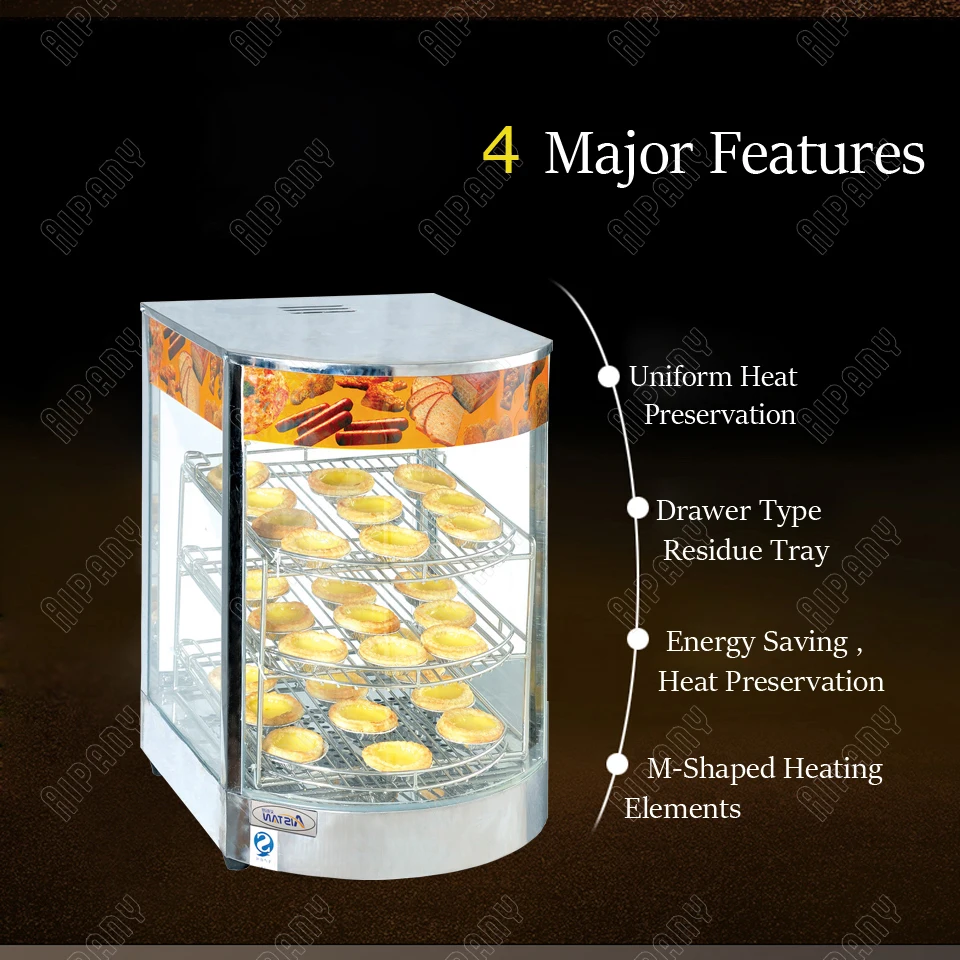 DH1P 3 layer electric food warmer display showcase for egg tart pizza bread commercial stainless steel heat preservation cabinet