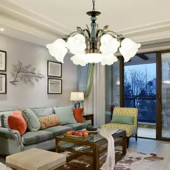 

American Ceramic Chandelier Lighting Bedroom Dining Room Chandeliers Iron Retro Rural Living Room Household led Lamp
