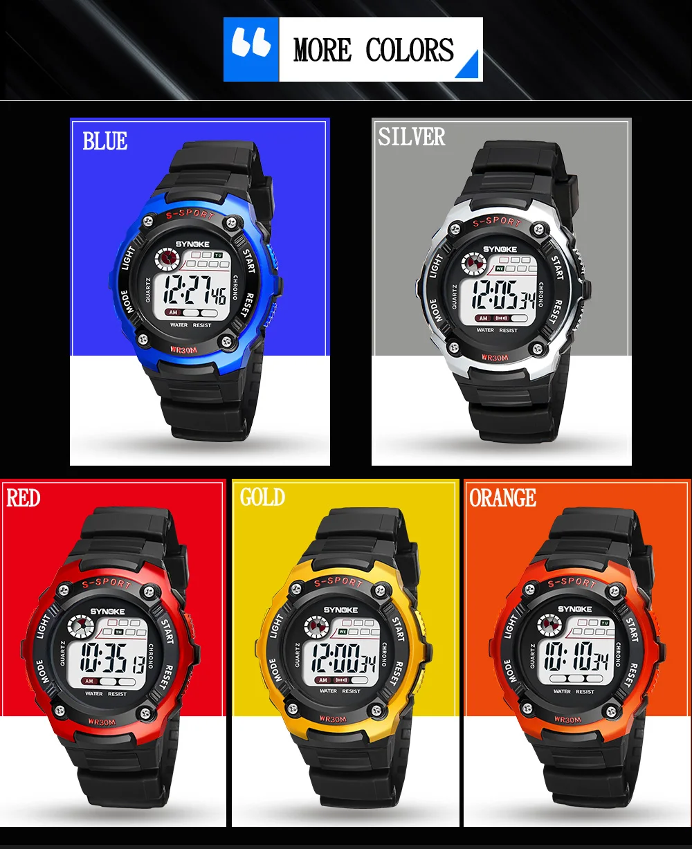 SYNOKE спортивные цифровые часы для детей Для мальчиков и девочек-лучшие подарки Водонепроницаемые многофункциональные красочные светящиеся студенческие часы