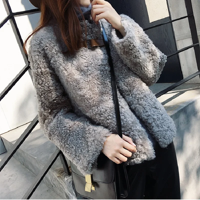 2019 New Winter Real Fur Coat Women Sheep Shearling 100% Wool Jacket Korean Lamb Fur Coats and Jackets Women K-1708 KJ3162