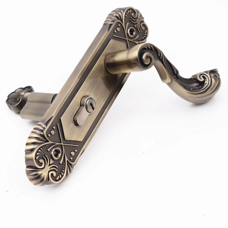 

1xEuropean Indoor Latch DIY Door Panel Lock Handle Key Cylinder Antique 2 Colors