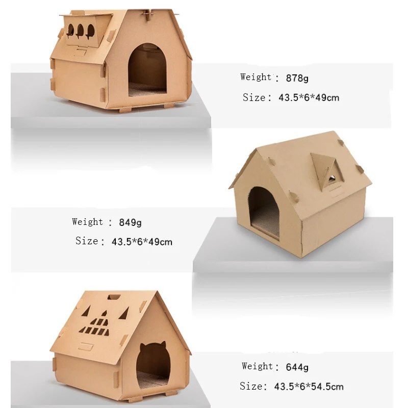 Pet Furniture Diy Carton Box Cat House Have Small Window Tools Scratch Board Self Assembly Kitten Indoor Corrugated Paper House Cat Beds Mats Aliexpress