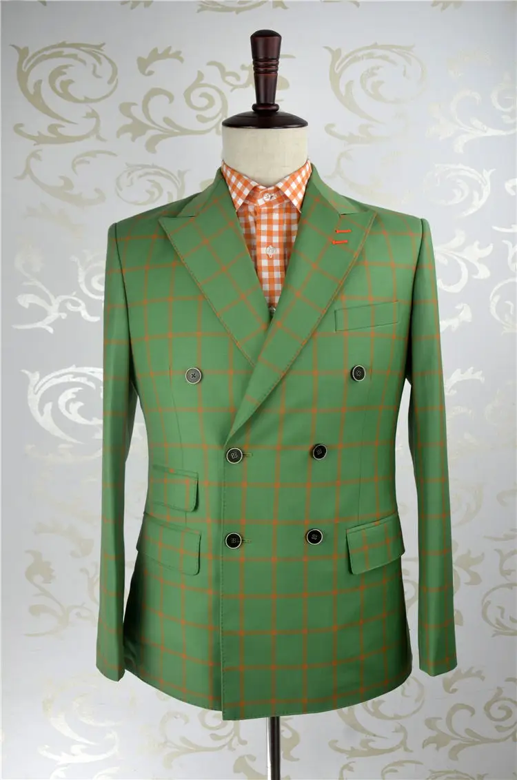 Сделанный на заказ высококачественный шерстяной зеленый костюм 150 из камвольной шерсти и проверка органов Мужской приталенный шерстяной Блейзер на заказ