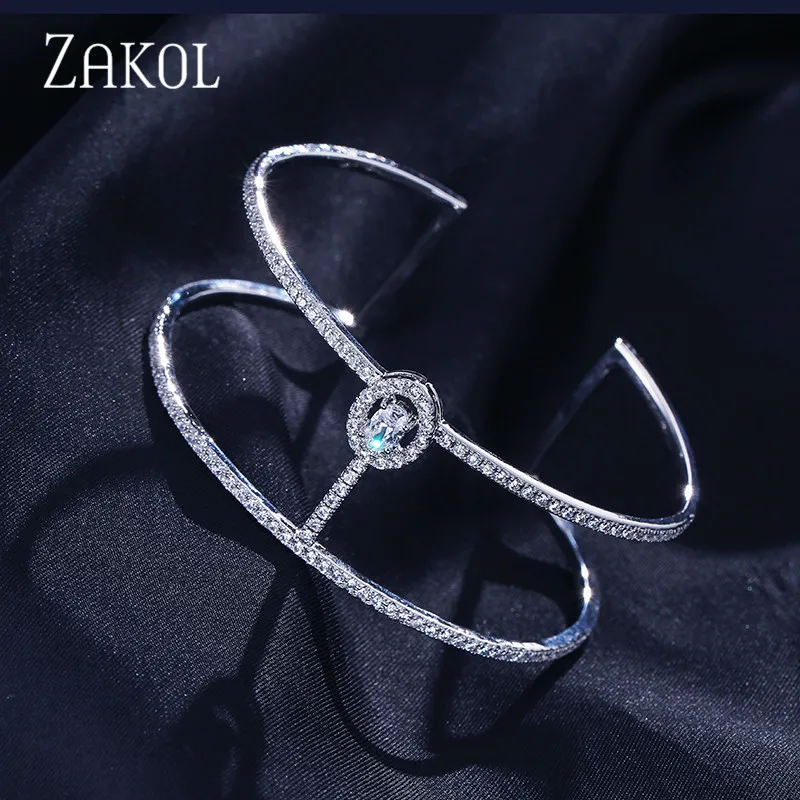 ZAKOL Новое поступление Изысканный браслет манжета с цирконием микро закрепкой
