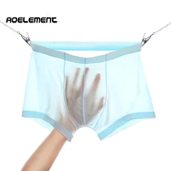 Young Summer Men's Ice Silk Underwear One Piece Flat Leg Pants with Breathable Thin Sexy Transparent Four Corner Pants