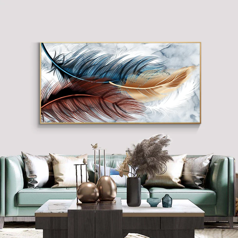 Цвет перо холст Картины Nordic Wall Art Животные Плакаты и принты на настенные холсты