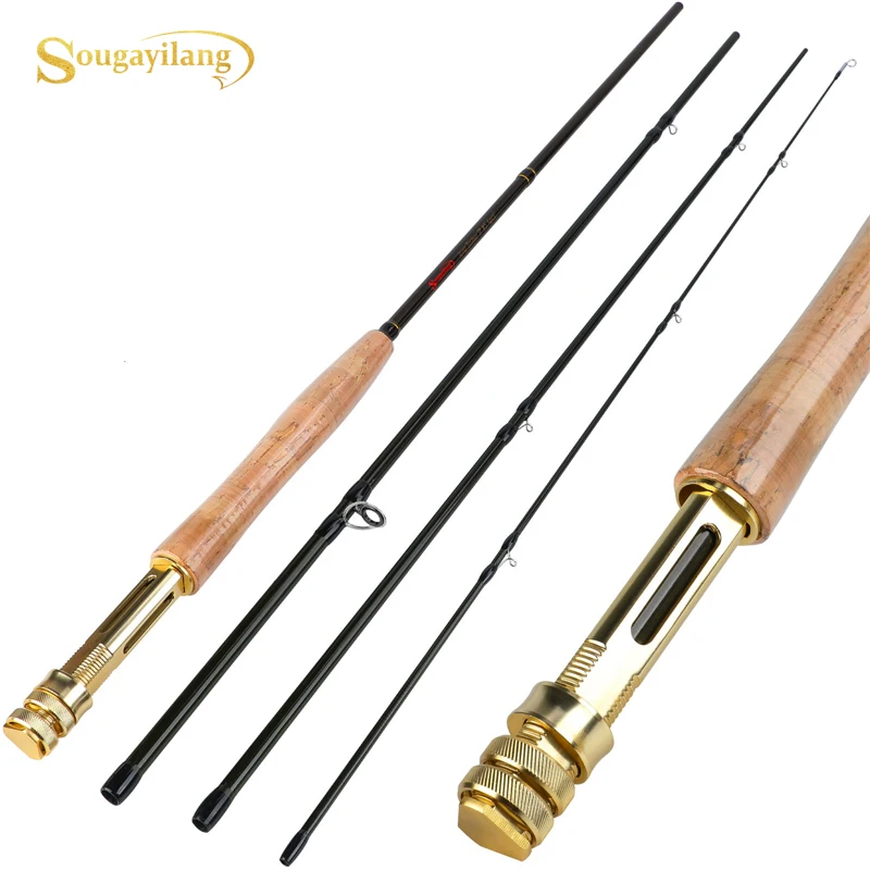 Sougayilang 4 Section Carbon Fiber Fly Fishing Rod Ultralight Weight Fly Fishing Rod Lake River Fishing Tackle