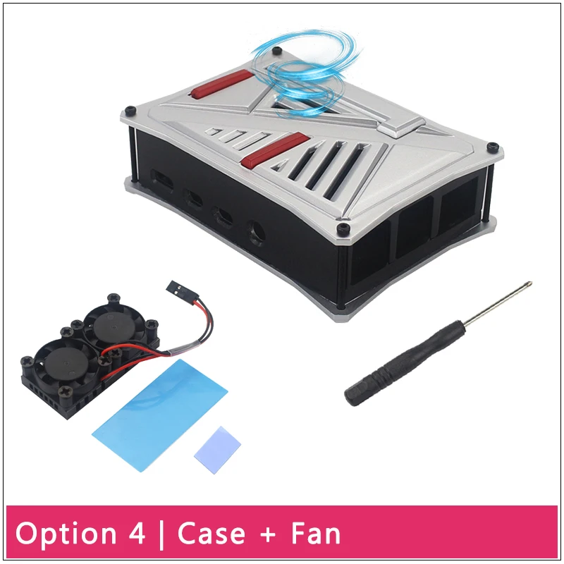 Option 4 Новейший Raspberry Pi 4 Модель B ABS чехол серебристо-серый пластиковый корпус коробка | супер двойной вентилятор охлаждения для Raspberry Pi 4 - Цвет: Option 4