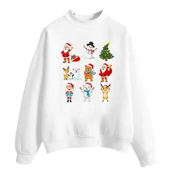 

Winter Women's Clothes Santa Claus Christmas Holiday Greeting Funny Kawaii Harajuku Women Hoodies White Print Pullovers O-Neck