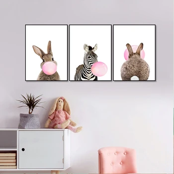 

Kawaii Bunny Zebra Bowing Pink Balloon Rabbit Tail Canvas Painting Nursery Art Wall Art Prints Poster Pictures Girls Room Decor