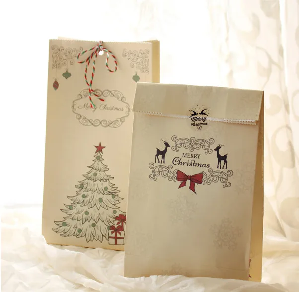 

Chicinlife 6Pcs/bag Merry Christmas Kraft Paper Bag Candy Bread Cookies Food Packaging Gift Bag Xmas Party Decoration Supplies