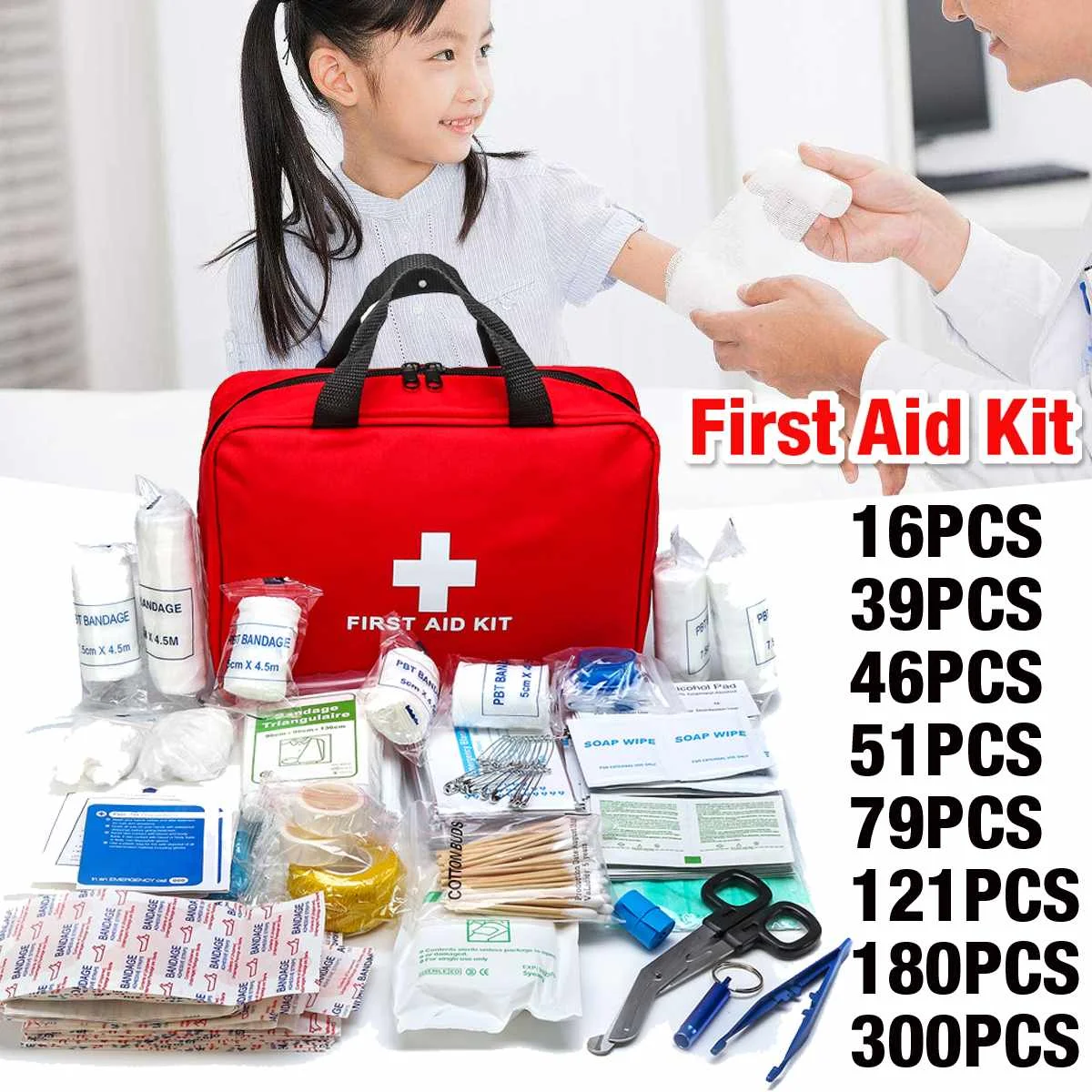 Kit de primeros auxilios portátil para el hogar, bolsa de primeros auxilios para viaje de emergencia al aire libre, Camping, para coche, bolsa para tratamiento, Kit de supervivencia, 16 UDS-300 Uds.
