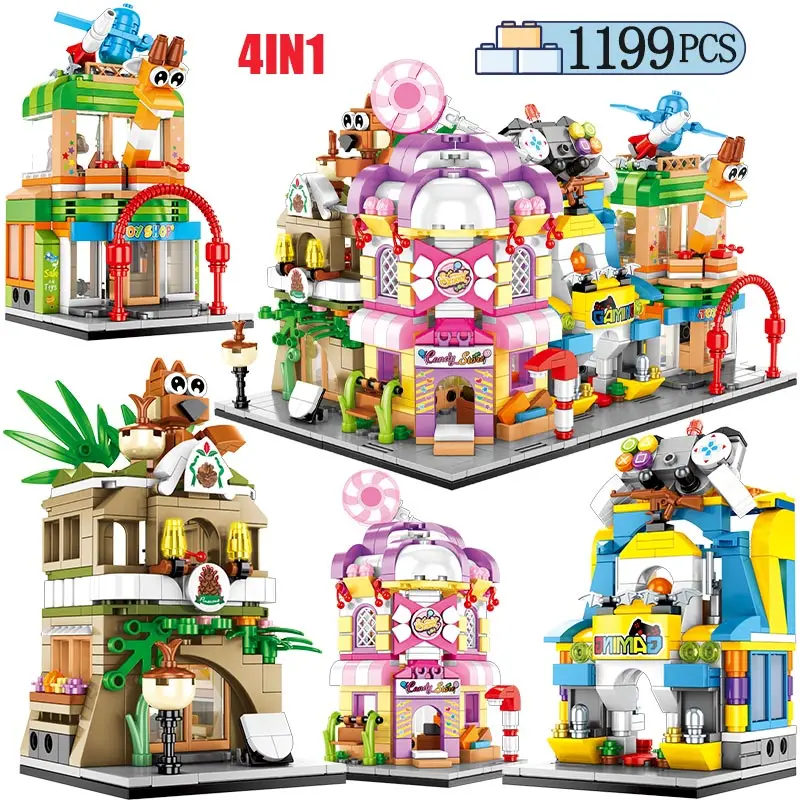 SEMBO City DIY Street View Candy House Game Machine Toy Store Building Blocks for Food Shop Restaurant Bricks Toys children | Игрушки и