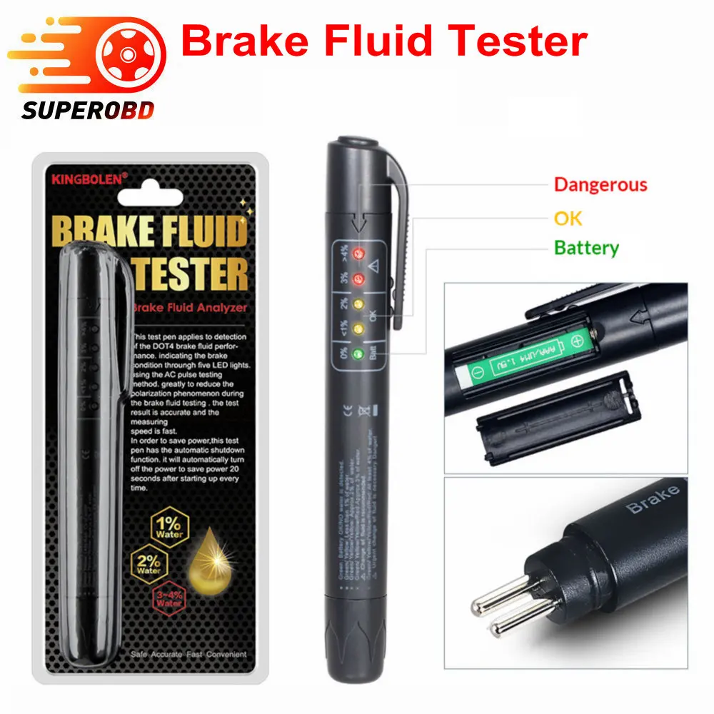 Universal Car Tester Pen Auto Vehicle 5 LEDs Brake Fluid Brake Oil Tester Moisture Oil Testing Tool Vehicle Diagnostic Tools