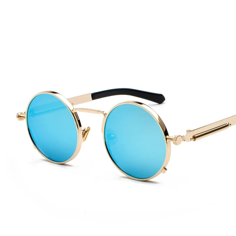 Elbru ретро круглые Винтажные Солнцезащитные очки Для мужчин прозрачный красный объектив стимпанк Стиль солнцезащитные очки Для женщин золотистый, серебристый, металлический каркас oculos UV400 - Цвет линз: Gold Blue