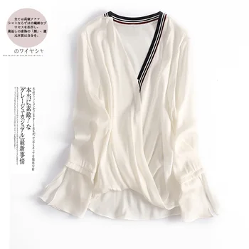

Tcyeek Spring Autumn Real Silk Women's Blouse Vintage Plus Size White Blusas Mujer De Moda 2020 Elegant Women Tops Shirts 3477