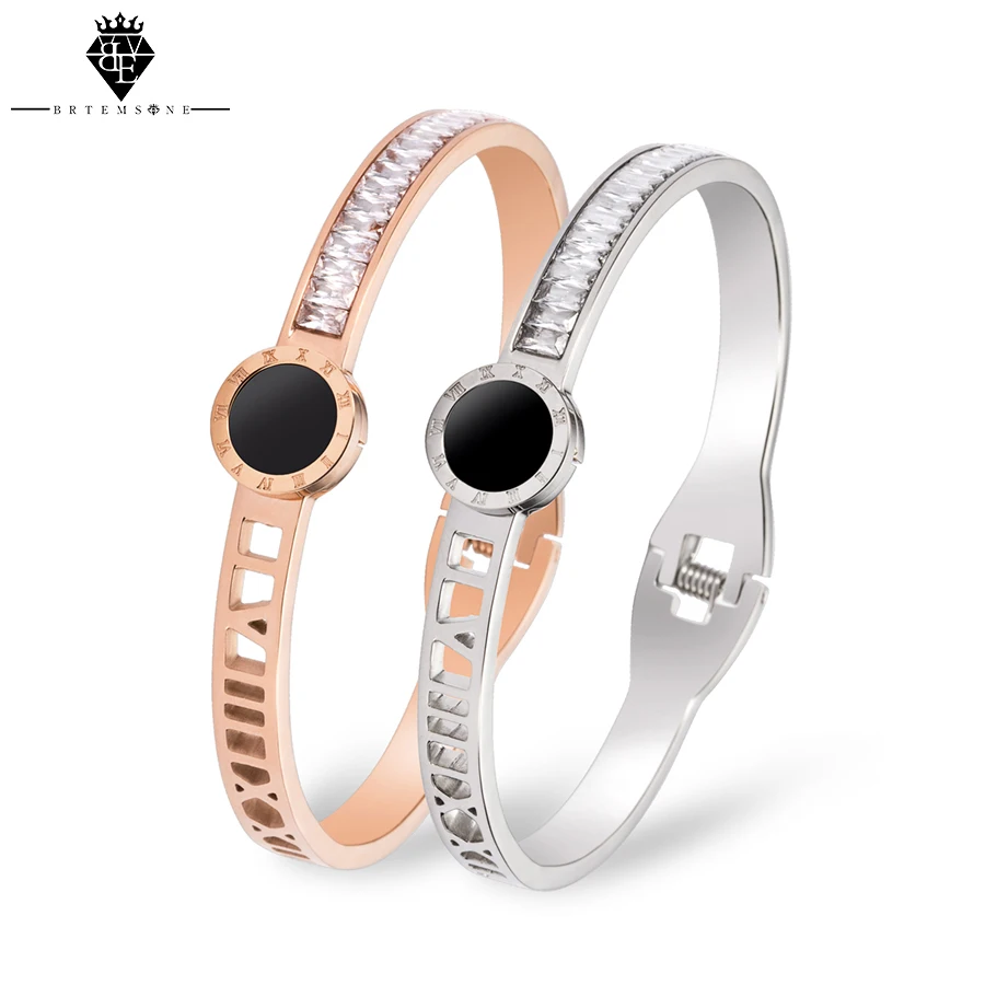 

High Quality Titanium Steel Trendy Women Bracelets Roman Numerals Plating Rose Gold Bangle Bracelet Wedding Gift Fine Jewelry