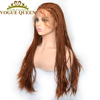 

Vogue Queen #30 Braided Box Braids Wig Heat Resistant Fiber 24 Inch With Baby Hair Braided Synthetic Lace Front Wigs For Women
