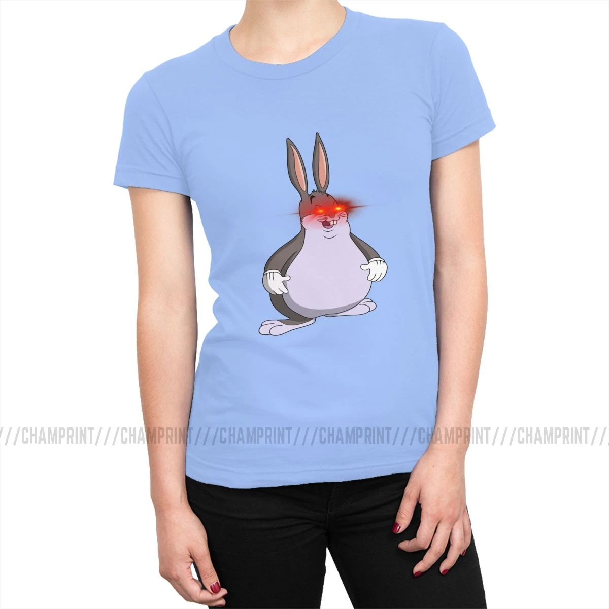 Для женщин большой Chungus толстая футболка для девочек с принтом в виде кролика Футболка Harajuku короткий рукав хлопковые футболки Топ с круглым вырезом уличная Женская одежда с надписью «Размеры - Цвет: Небесно-голубой