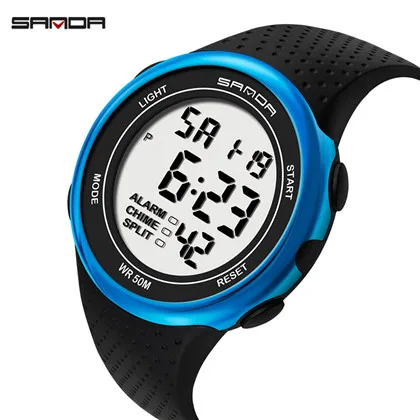Blue SANDA роскошный бренд модные спортивные часы для улицы Для мужчин, многофункциональные часы Водонепроницаемый светодиодный цифровые часы Relogio Masculino - Цвет: Blue