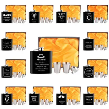 

5 Sets of Portable 6oZ Hip Flask Wedding Gift Own Logo Custom New Year Gift Groom Groomsman Best man