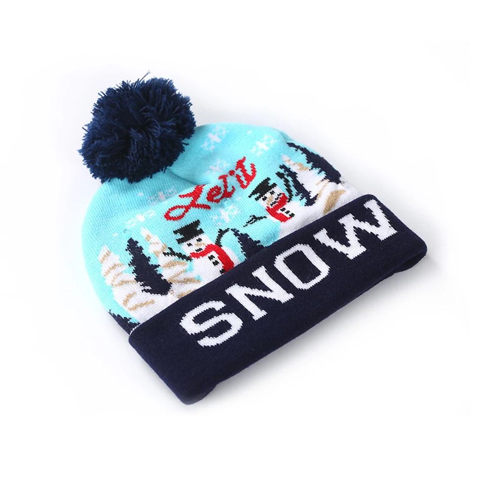 Universal Beanie Caps Winter Colorful Merry Christmas LED Light-up Knit Hat Beanie Hairball Warm Cap Christmas Party Supplies