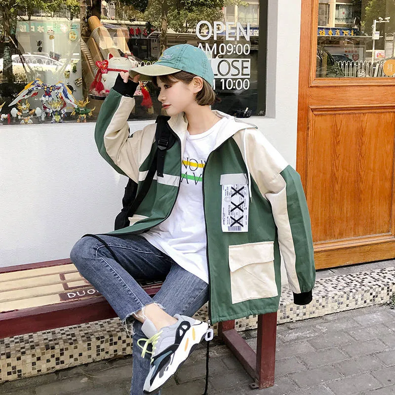 Осенняя Свободная Женская Куртка карго Harajuku Bomber хип хоп толстовка куртка со светоотражателями негабаритная куртка базовые пальто толстовки уличная