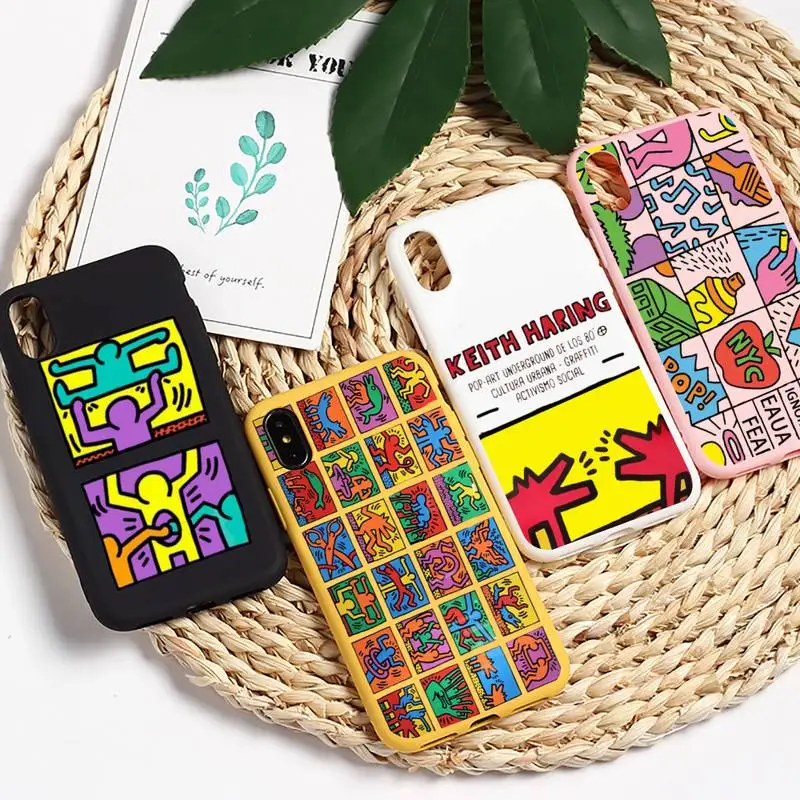 

Fashion Keith Haring art abstract Phone Case Candy Color for iPhone 6 7 8 11 12 s mini pro X XS XR MAX Plus