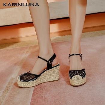 

KarinLuna 2020 New Arrivals Women Shoes Wedges Med Platform cross-tied Summer Leisure Woman Sandals